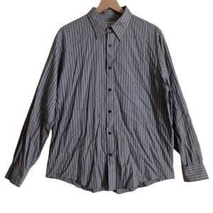 Michael by Michael Kors Purple Black White Long Sleeve Button Down Striped Shirt